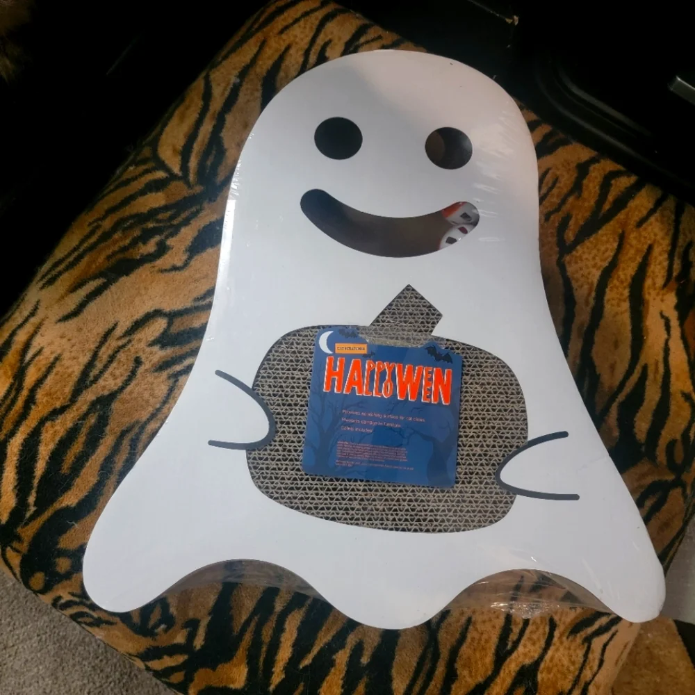 Halloween Ghost Cardbord Cat Scratcher w Balls Catnip New